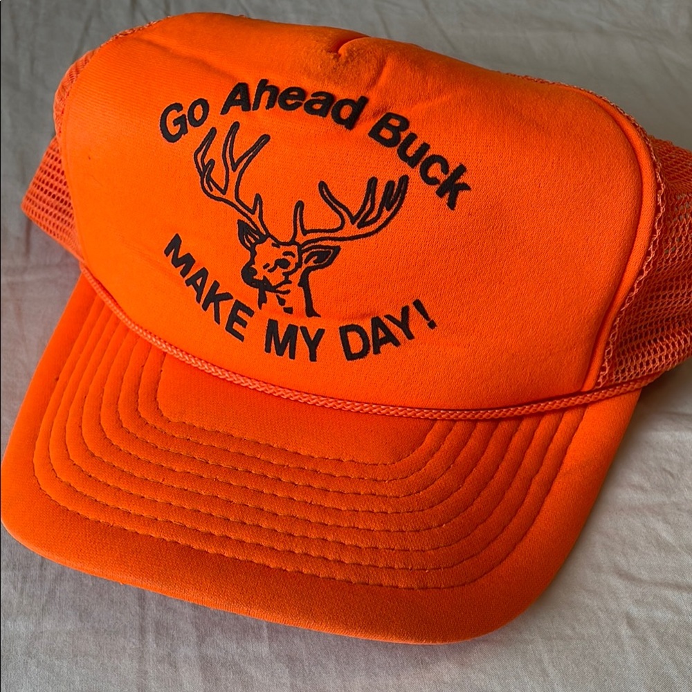 Orange Trucker Hat with Deer Graphic